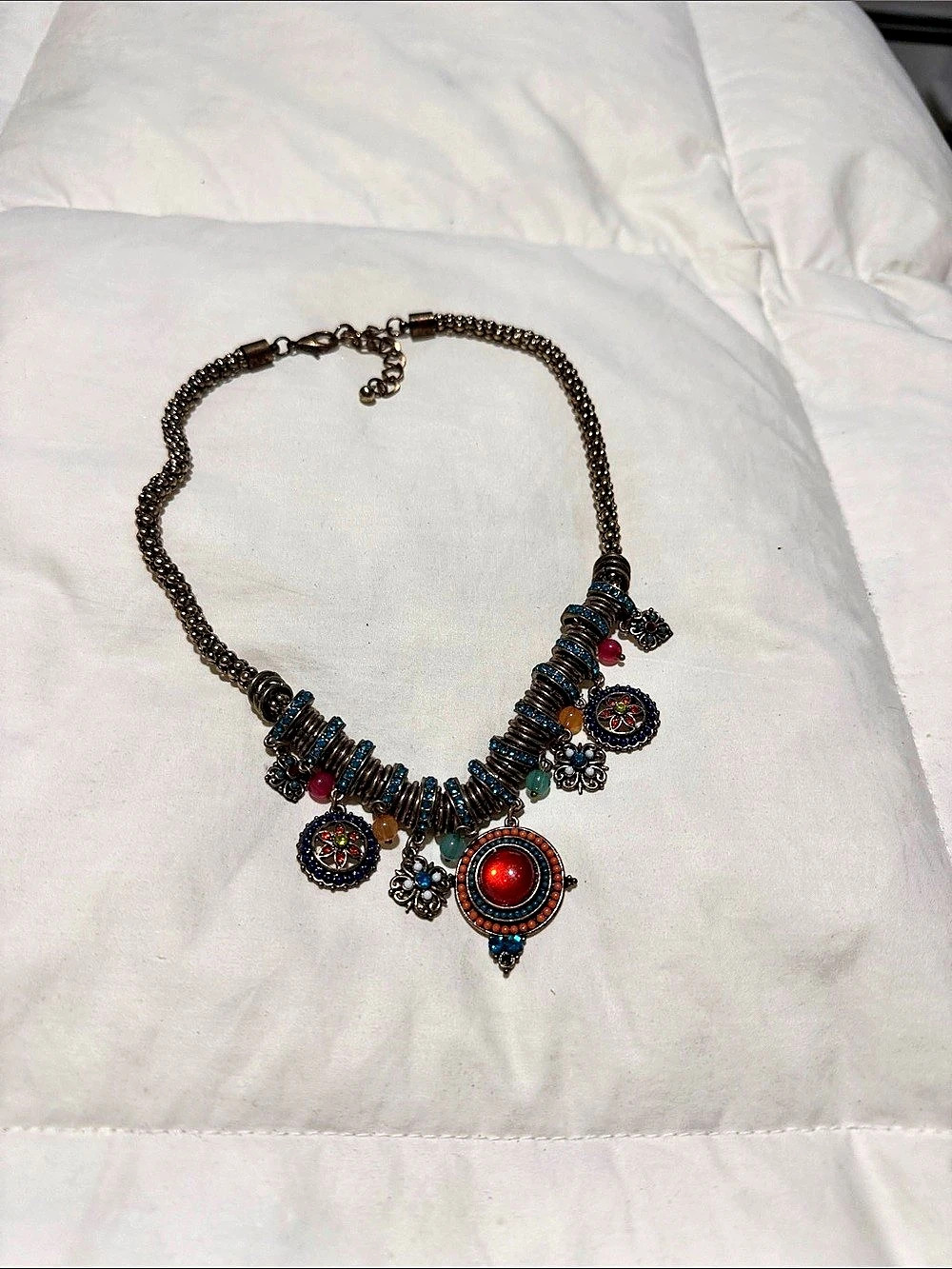 Blue & Red Statement Pendant Necklace